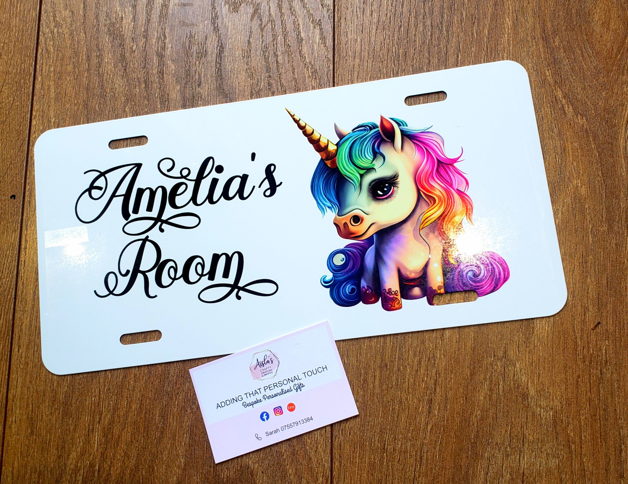 Personalised Unicorn Door Plaque – Colourful Kids Bedroom Sign