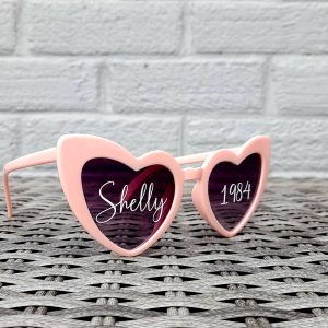 Personalised Birthday Girl Heart Sunglasses – Custom Name Age Shades – Pink or White Party Glasses with UV Protection
