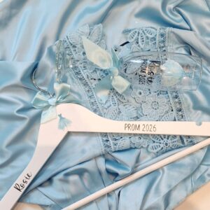 Prom Bundle – Personalised Robe or PJ Set, Hanger & Flute Glass – Luxury Prom Prep Gift Set