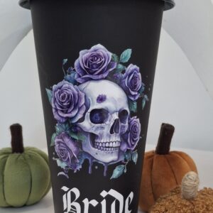 Skull and Roses Black Cup With Lid and Straw
