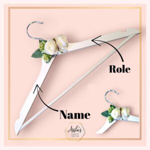 Personalised white wooden hanger with beautiful cream roses, greenery