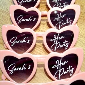 Hen party sunglasses in pink, love heart shape