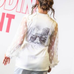 White bridal pj's with venue sketch