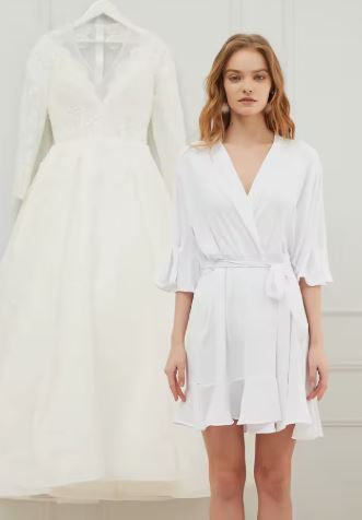 Personalised Boho Chiffon Satin Robe | Luxury Ruffle Sleeve Wedding Morning Robe | Custom Bridal Party Gift - Image 7