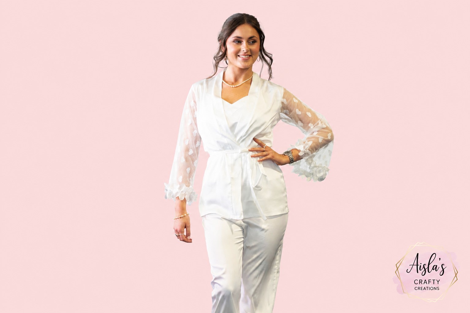 Luxury Personalised Bridal Satin PJ Set, Your Venue Sketched, Elegant Wedding Morning Loungewear for Brides - Image 5